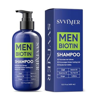 Svvimer Hair Growth Shampoo for Men - Biotin Thickening Shampoo with Rosemary Tea Tree Oil Caffeine for Hair Loss and Thinning Hair - 13.5 Fl Oz Pack of 1