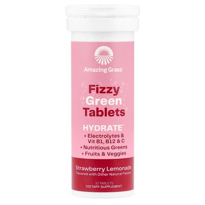 Amazing Grass Effervescent Tablets, Green Superfood Hydration Water Flavoring Tablet, Electrolyte, Vitamins and One Serving of Greens, Strawberry Lemonade Flavor, 10 Count