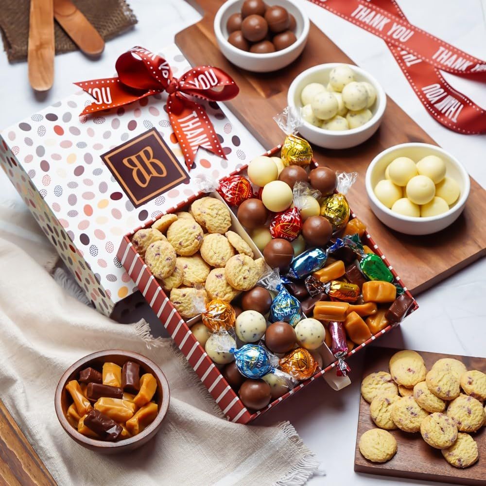 Broadway Basketeers Chocolate Gift Basket Share Your Feelings with a Reusable Gift Box Filled with Chocolates Sweets. Perfect for Christmas Holiday Delivery, Women Men Friends, Business, Corporate