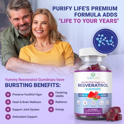 Purify Life Sugar-Free Resveratrol Gummies - Potent 1500mg Resveratrol Supplement to Support Digestive Immune Health - Supplement for Antioxidant Support, Cell Regenerator Repair