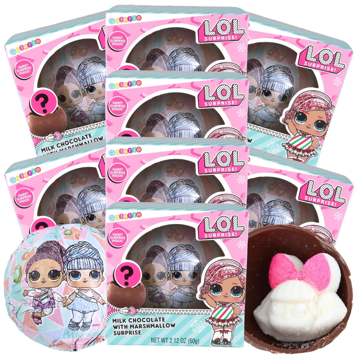 Sweetzo - LOL Girl Doll Surprise Melting Chocolate Ball with Marshmallow, Valentines Gift, 2.12 Ounces Pack of 8