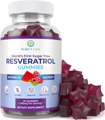 Purify Life Sugar-Free Resveratrol Gummies - Potent 1500mg Resveratrol Supplement to Support Digestive Immune Health - Supplement for Antioxidant Support, Cell Regenerator Repair