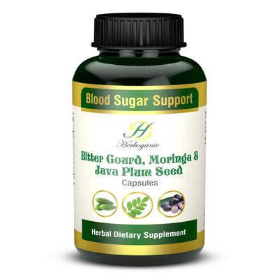 HERBOGANIC Bitter Gourd Moringa and Java Plum Seed Capsules 500mg All Natural Detoxification 60 Capsules