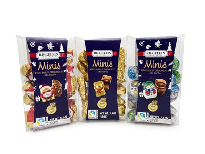 Riegelein Bundle of Mini Solid Bear, Santa, and Snowmen 33 Milk Chocolate 3.5 oz each, Great Holiday Stocking Stuffer