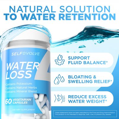 selfevolve Water Loss - Natural Water Pills for Reducing Water Retention Bloating Relief with Dandelion Extract, Potassium 7 Natural Ingredients - 60 Veggie Capsules
