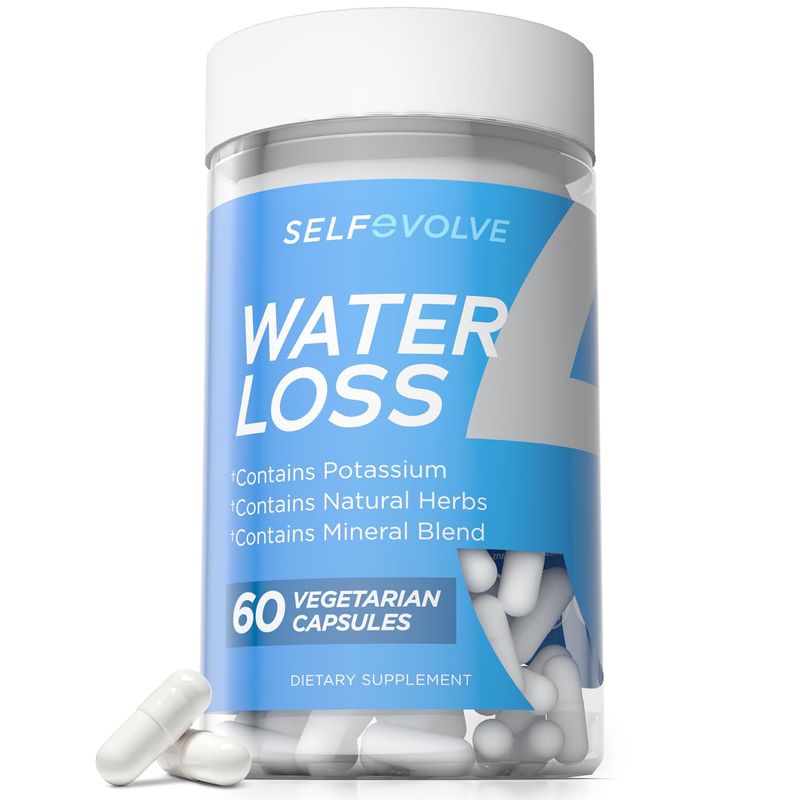 selfevolve Water Loss - Natural Water Pills for Reducing Water Retention Bloating Relief with Dandelion Extract, Potassium 7 Natural Ingredients - 60 Veggie Capsules