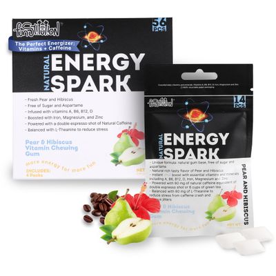 Natural Vitamin Caffeine Gum 56pcs 60 mg Caffeine Energy Gum For Students And Athletes to Stay Focused Contains Vitamin A, B6, B12, D, L-Theanine, Xylitol, Zinc, Magnesium Pear And Hibiscus