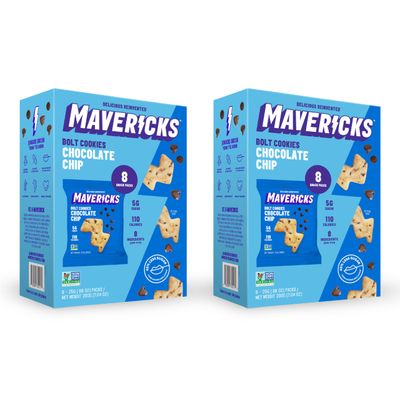 Mavericks Chocolate Chip Bolt Cookies - Vegan Friendly Chocolate Chip Cookies, Healthy, Dairy Free, Plant Based Snack for Kids, Nut Free, 40 Less Sugar - 2 Boxes 16 Pouches