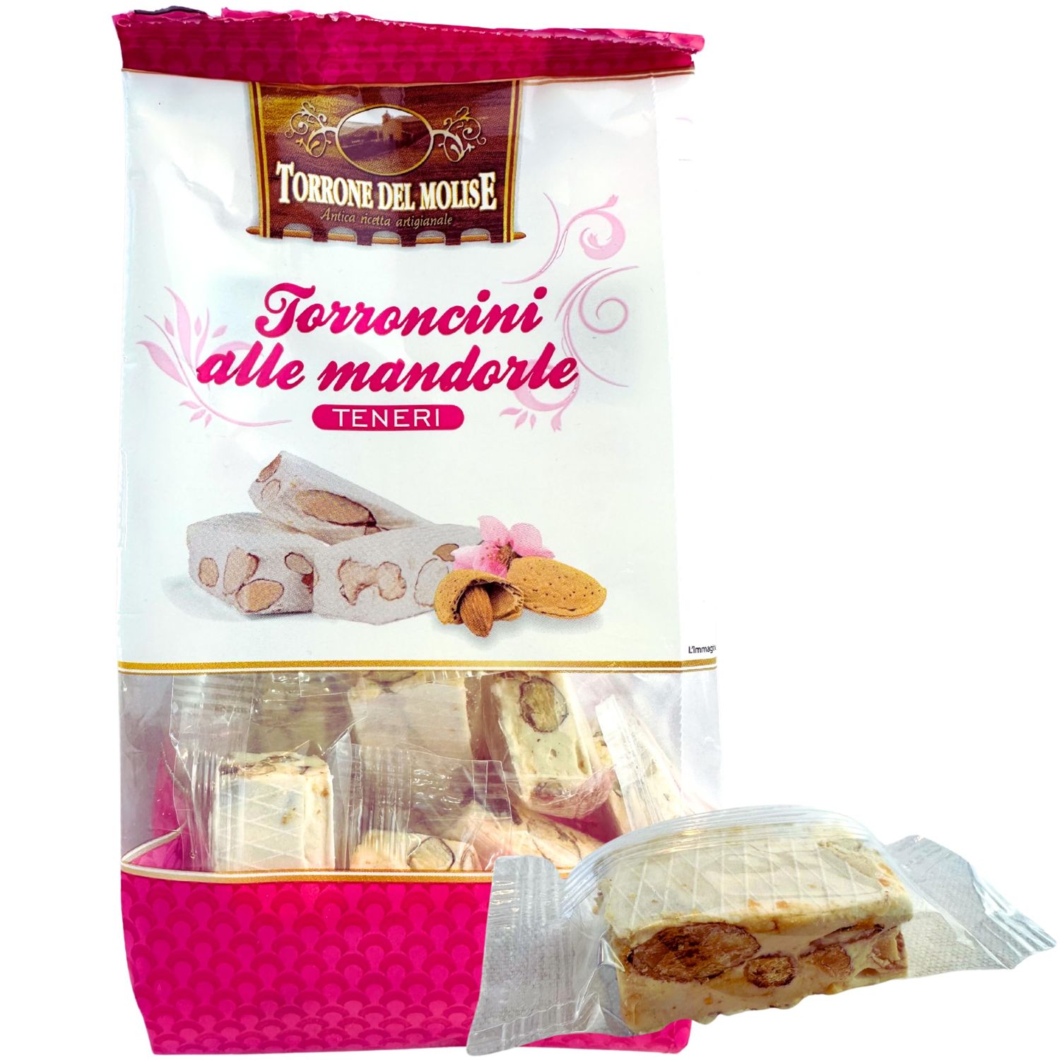 Torrone Del Molise Torroncini Italian Nougat Candy 7.05 oz. 200g Soft Nougat Candy with Almonds - Torrone Morbido - Turron - Similar to Jube Nougat Candy - Bajadera - Gaz - Italian Delicacies