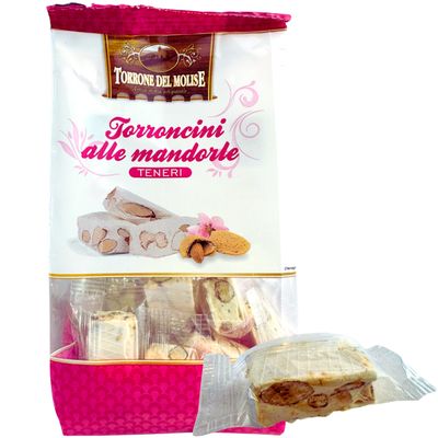 Torrone Del Molise Torroncini Italian Nougat Candy 7.05 oz. 200g Soft Nougat Candy with Almonds - Torrone Morbido - Turron - Similar to Jube Nougat Candy - Bajadera - Gaz - Italian Delicacies