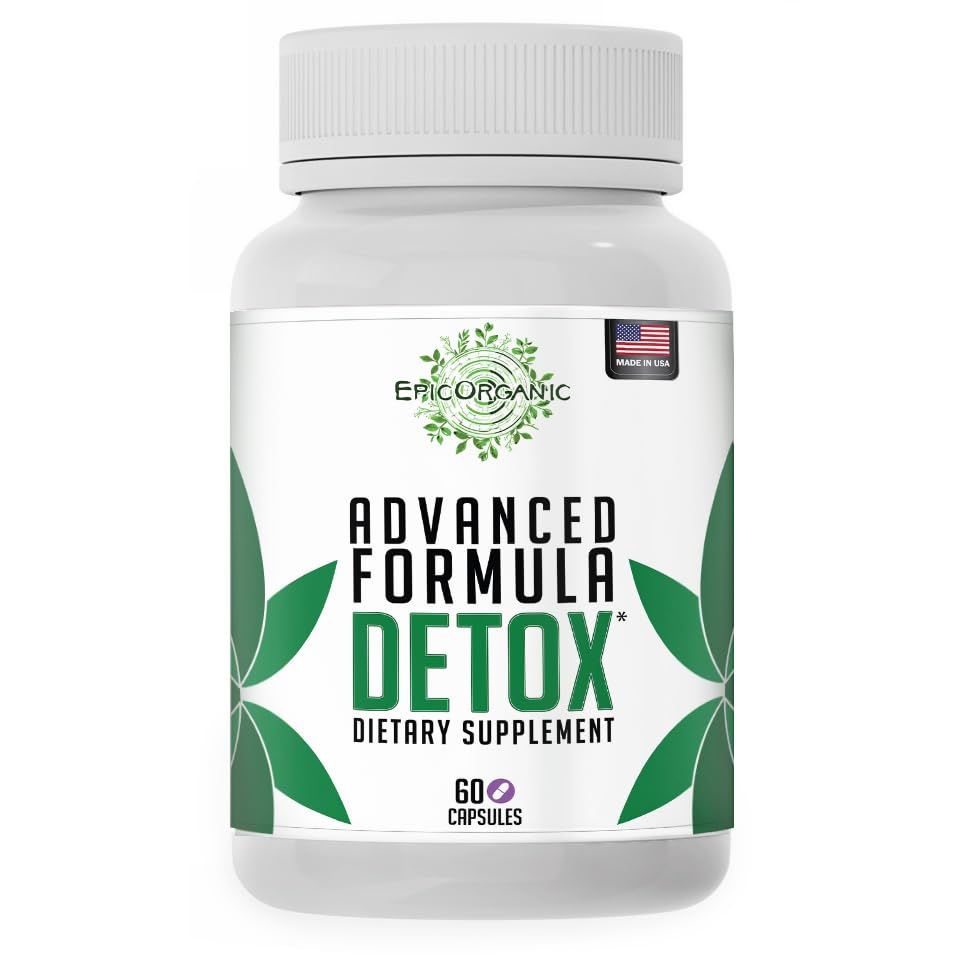 Epic Organicum Total Detox Cleanse 10-Day Supply Detox Supplement Milk Thistle, Ginger Root Yellow Dock Root 60 Capsules