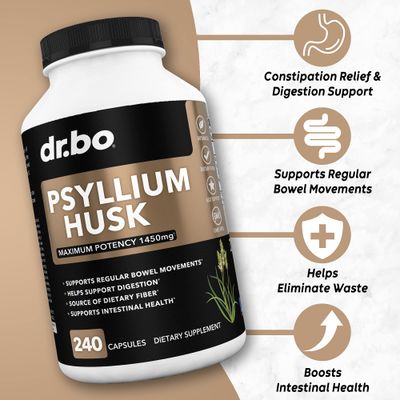 Psyllium Husk Capsule Fiber Supplement - Natural Powder Capsules for Constipation Relief for Adults - Nutritional Soluble Fiber Pills Daily Regularity Support - Bulk Seed Husks Digestion Supplements