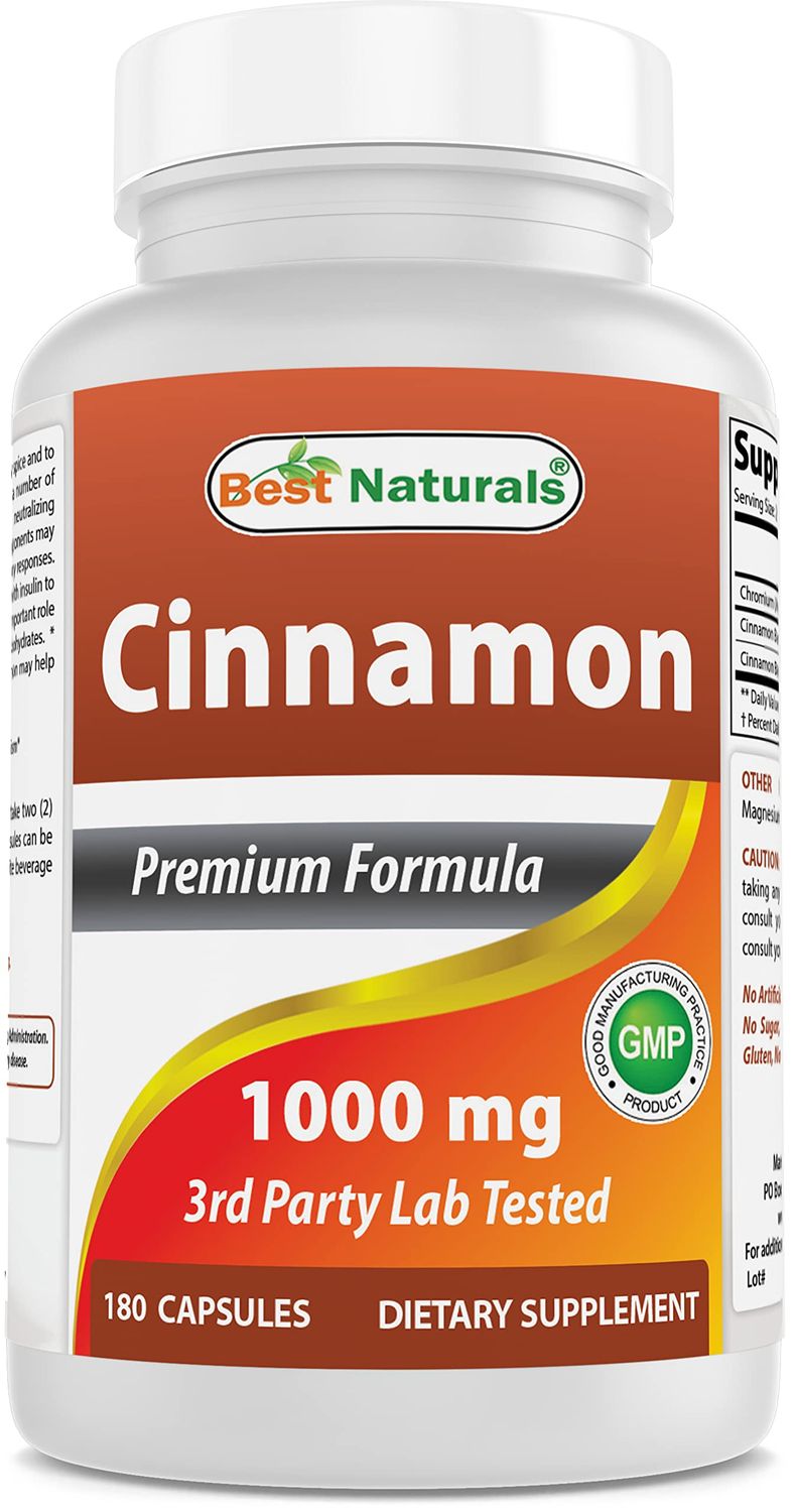 Best Naturals Cinnamon 2000 mg Equivalent with Chromium 400 mcg per Serving - Metabolism Support - 180 Capsules