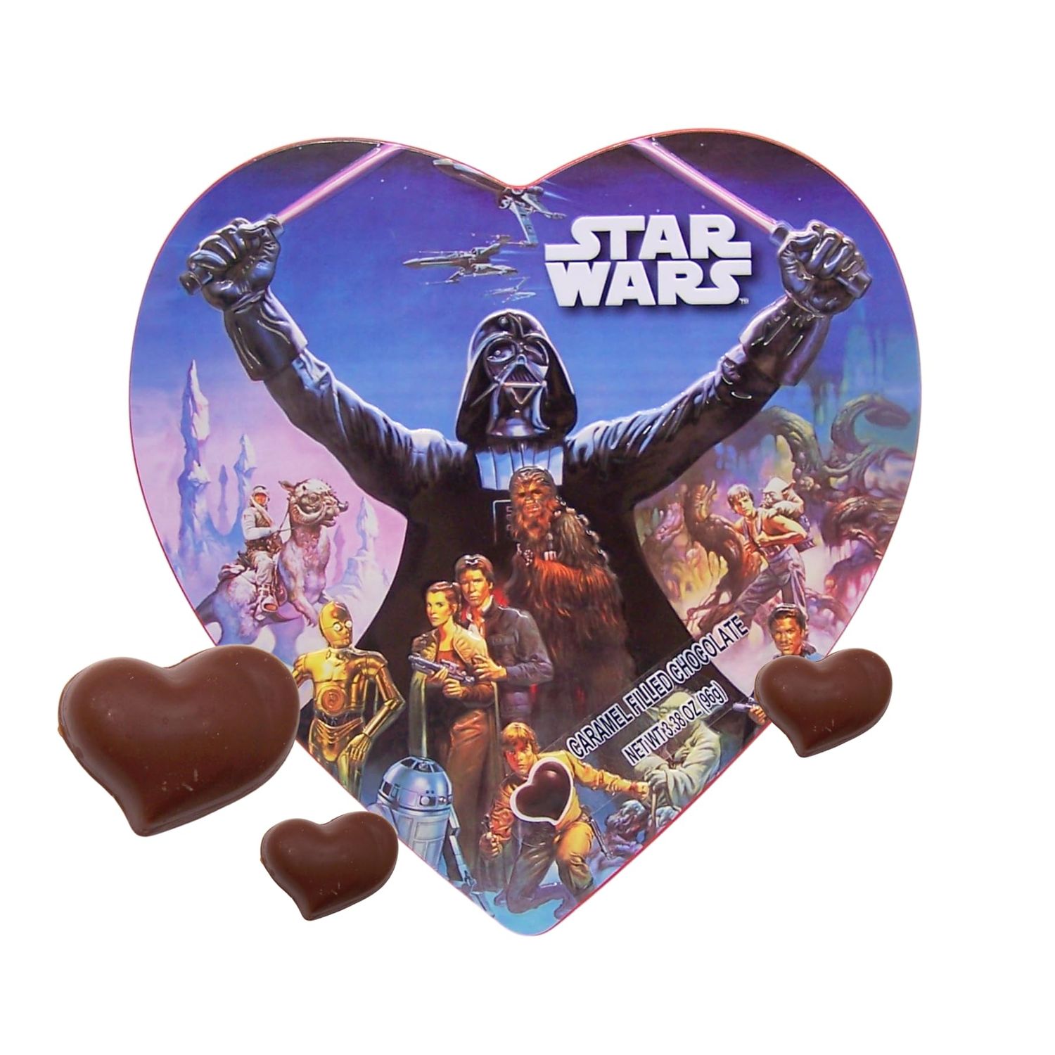 Star Wars Valentines Day Tin, Individually Wrapped Caramel Filled Chocolate with Reusable Container, 3.38 Ounces