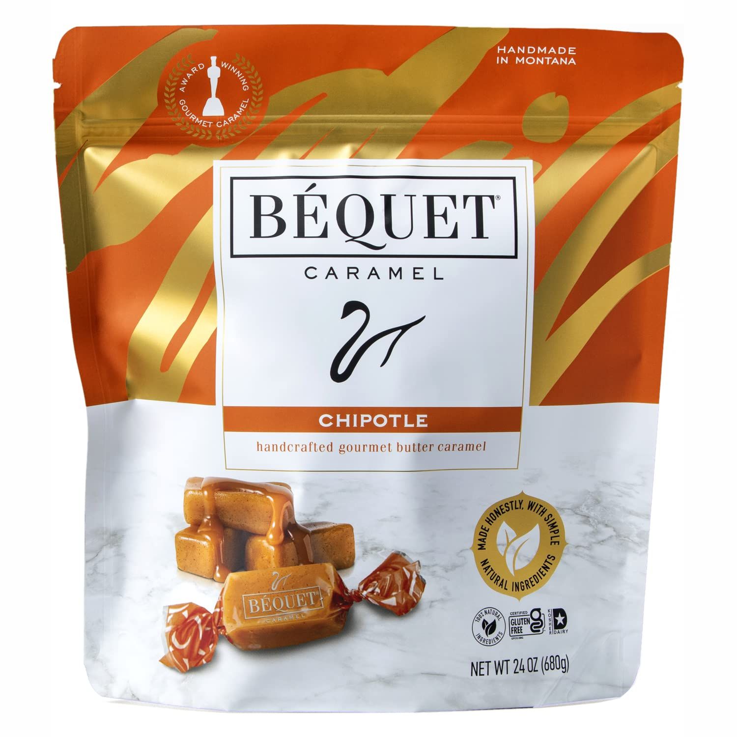 B quet Caramel - Chipotle Caramel - Candy Individually Wrapped - Gourmet Caramel Candy - Made in Montana - Kosher Star D and Gluten Free - 24oz Resealable Pouch