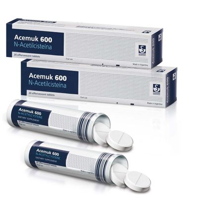 Acemuk N-Acetylcysteine NAC 600mg - Supports Respiratory Health, Immune Function, Liver Kidney Detox - Potent Antioxidant, Easy to Absorb - 40 Tablets 2-Pack