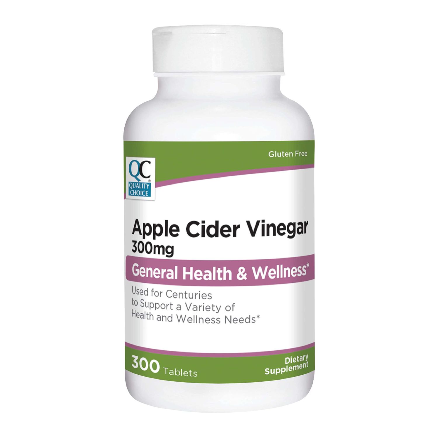 Quality Choice Apple Cider Vinegar 300 mg - General Health and Wellness - Dietary Supplement in 300 Count Bottles of Tablets