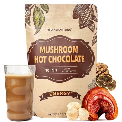 Mushroom Hot Chocolate, Cacao Powder, 8.5 Ounce 10 IN 1 Mushroom Lions Mane, Chaga, Reishi, Maitake and MCT Powder Support Energy, Focus Sugar Free, Vegan, Gluten-Free, 30 Servings