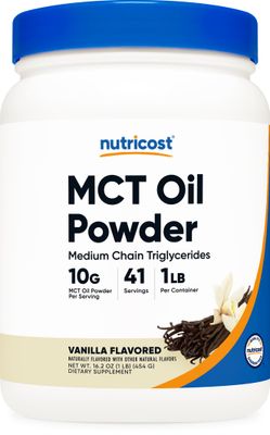 Nutricost Premium MCT Oil Powder 1 LB, Vanilla - Best for Keto, Ketosis, and Ketogenic Diets - Zero Net Carbs, Non-GMO and Gluten Free, Medium Chain Triglyceride