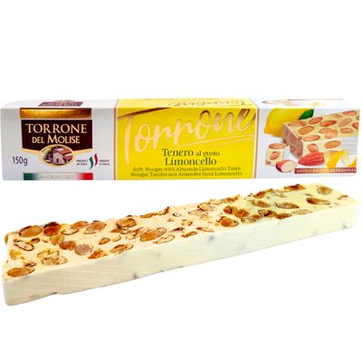 Torrone Del Molise Limoncello Torrone Italian Nougat 5.3 oz. 150g Lemon Soft Candy with Almonds - Torrone Morbido - Turron - Similar to Jube Nougat - Bajadera - Torroncini - Gaz - Italian Delicacies