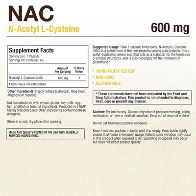 Puregen Labs N-Acetyl-L-Cysteine NAC 600mg, Supports Immune, Respiratory, Liver Health, NAC 600 mg, Potent antioxidant Support, Free-radicals, Easy to Absorb - Total 120 Veggie Capsules