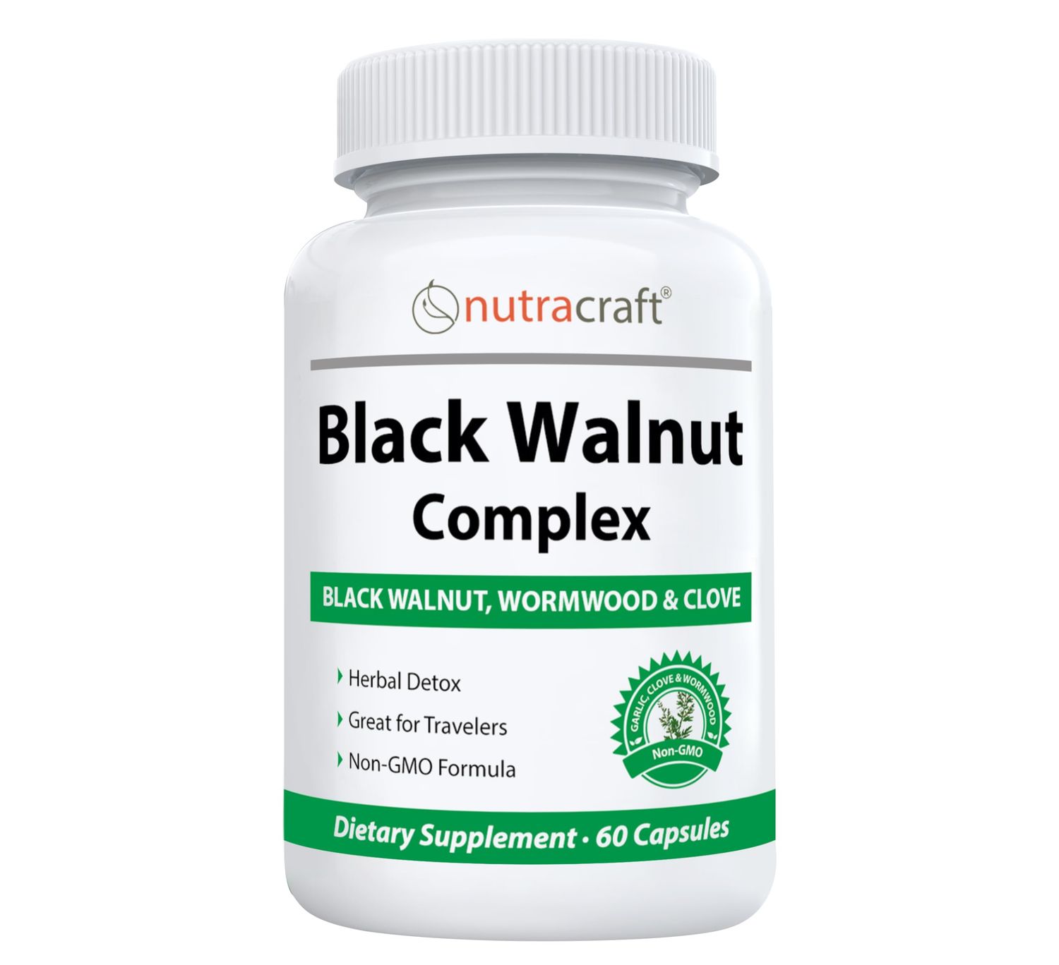 Nutracraft Black Walnut Detox Cleanse Supplement Black Walnut, Wormwood, Clove, PAU DArco, Pumpkin Seed, Garlic, Zinc Intestinal Guard for Humans 60 Capsules