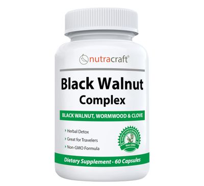 Nutracraft Black Walnut Detox Cleanse Supplement Black Walnut, Wormwood, Clove, PAU DArco, Pumpkin Seed, Garlic, Zinc Intestinal Guard for Humans 60 Capsules