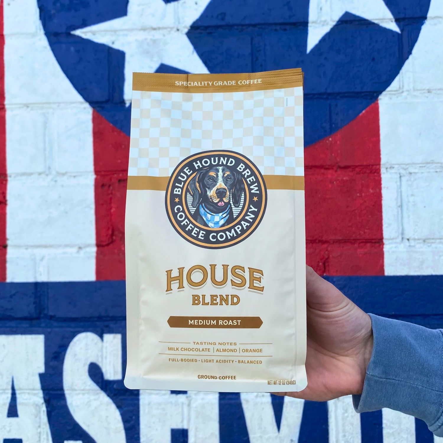 Blue Hound Brew House Blend, Medium Roast 100 Arabica Ground Speciality Coffee, Milk Chocolate Almond Notes, Ground Speciality Coffee, 12 oz