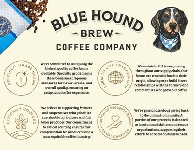 Blue Hound Brew House Blend, Medium Roast 100 Arabica Ground Speciality Coffee, Milk Chocolate Almond Notes, Ground Speciality Coffee, 12 oz