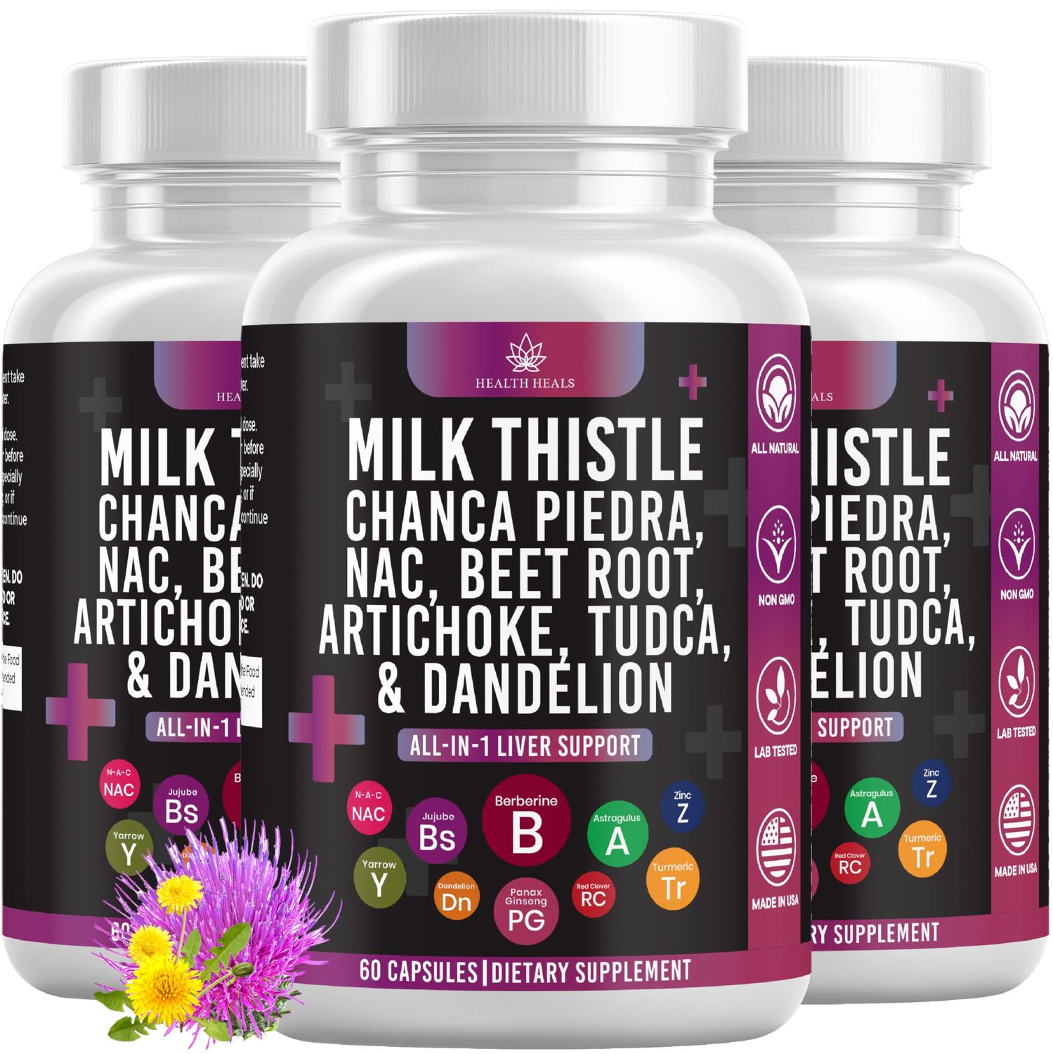 Milk Thistle NAC Chanca Piedra Beet Root Artichoke Dandelion Root - Liver Supplement Plus Astragalus TUDCA Choline Ginger- 180 Count