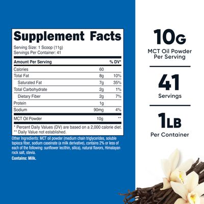 Nutricost Premium MCT Oil Powder 1 LB, Vanilla - Best for Keto, Ketosis, and Ketogenic Diets - Zero Net Carbs, Non-GMO and Gluten Free, Medium Chain Triglyceride