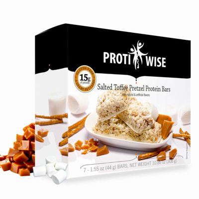 Protiwise High Protein Nutrition Bar Salted Toffee Pretzel 15g Protein Bar Meal Replacement Bar Gluten Free, Low Fat, Low Sugar, Keto-Friendly Crush Cravings, Lose Weight 7box