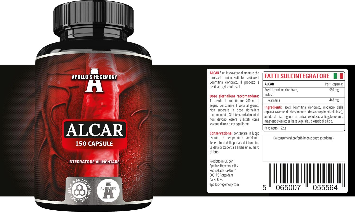 APOLLOS HEGEMONY Acetyl L-Carnitine HCL 550 mg, ALCAR 150 Vegan Capsules, 5 Months Supply, High Strength Amino Acid Supplement, Supports Cognitive Functions Energy Levels