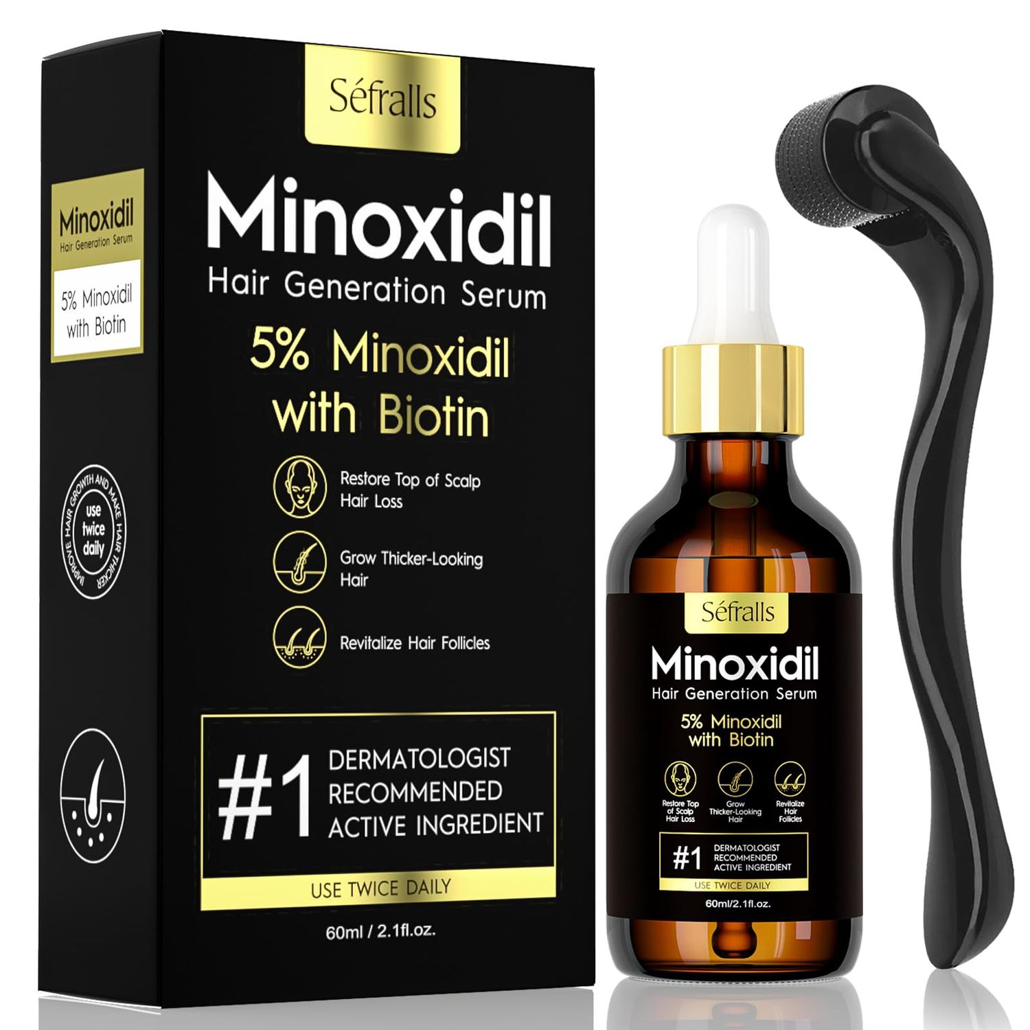 5 Minoxidil Hair Growth Oil for Men Women - Extra Strength Regrowth Serum, Topical Hair Loss Treatment Serum, Thicker, Healthier Hair Beard Growth Kit, 2.11 fl.oz