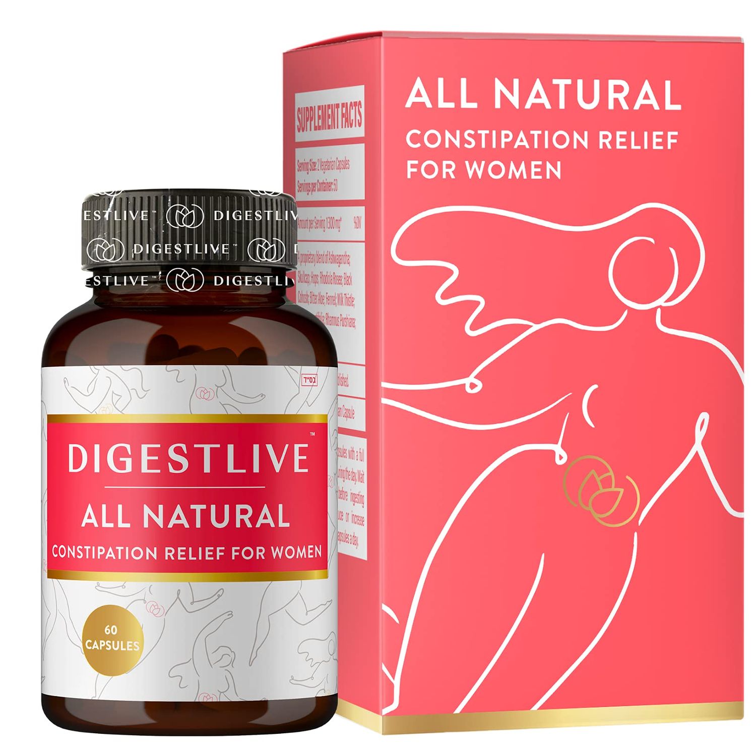 DigestLive Essential Constipation Relief Laxative for Women, 30 Capsules,100 Herbal Stool Softener - Female Gentle Colon Cleanse, Detox, Bloating Gas, Fast-Acting, Vegan, Gluten GMO-Free
