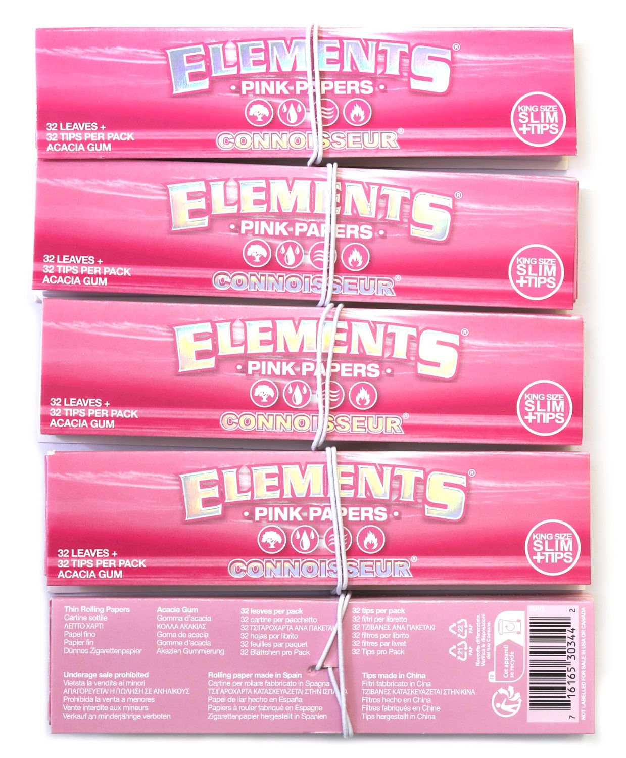 Elements PINK Connoisseur Thin King Size Slim Papers Tips - 5 booklets