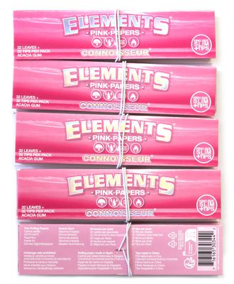 Elements PINK Connoisseur Thin King Size Slim Papers Tips - 5 booklets
