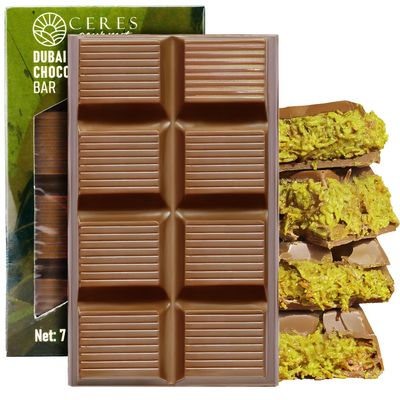 Crispy Dubai Chocolate Bar. 7 oz Kunafa Chocolate Bar with Pistachio Filling, Gourmet Knafeh Chocolate