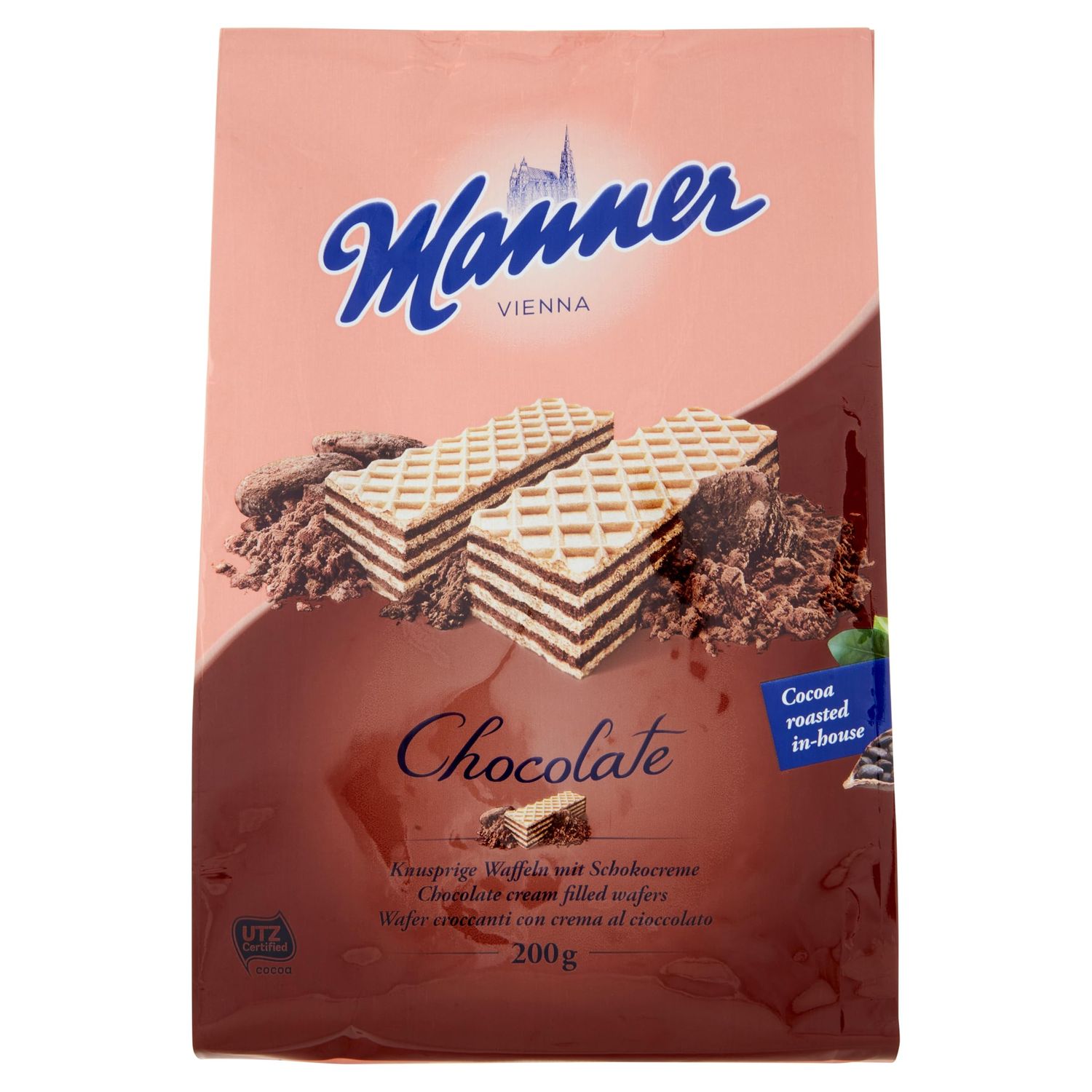 Manner Chocolate Cream Filled Wafers - Delicious Austrian Wafers, Perfect Snack for Busy Families  200g Bag  Ideal for Home, Office, and On-the-Go  100% Natural Ingredients