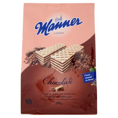 Manner Chocolate Cream Filled Wafers - Delicious Austrian Wafers, Perfect Snack for Busy Families  200g Bag  Ideal for Home, Office, and On-the-Go  100% Natural Ingredients