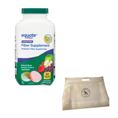 AMCIENT Equate Daily Fiber Sugar Free Prebiotic 90 Chewable Tablets 1 Pack Bundle with Reusable Food Pouch
