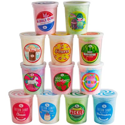 Dandy Dozen set of 12 Assorted Cotton Candy Flavors including Smores, Sour Rainbow, Unicorn, Birthday Cake, Blue Raspberry and more - Unique ideas for Holidays, Birthdays, Gag Gifts, Party Favors
