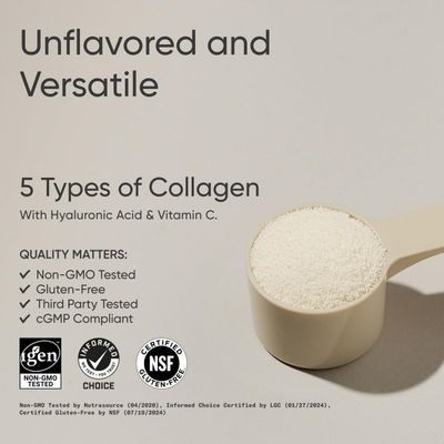 Sports Research Multi Collagen Protein Powder (Type I, II, III, V, X) with Hyaluronic Acid Vitamin C 5 Types of Food Based Collagen, 30 Servings (Unflavored)