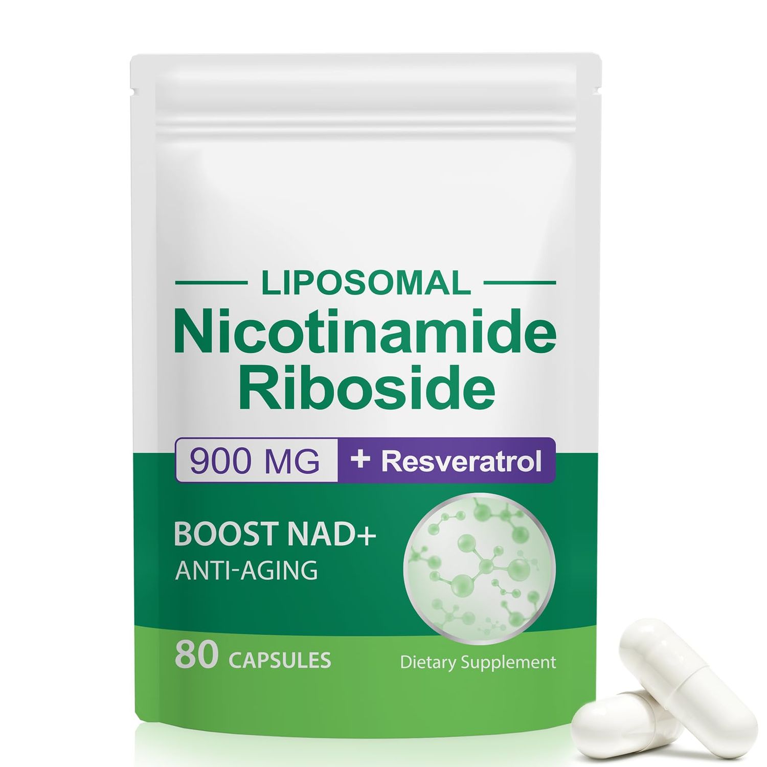 Daiasns Liposomal Nicotinamide Riboside, 900mg Resveratrol NAD Supplement NMN Supplement Alternative for Women and Men, NAD Supplement for Anti-Aging, Energy, Focus - 80 Capsules