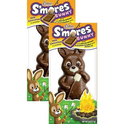 Fruidles Easter Smores Bunny Solid Big Milk Chocolate, Holiday Treats, Milk Chocolate Flavored with Graham Cracker Bits and Mint marshmallows, Individually Wrapped, Kosher Certified 2-Pack