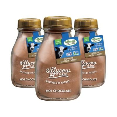 Sillycow Farms Hot Chocolate Sea Salt Caramel Mix Rich Hot Cocoa Delight Gluten-Free, Non-GMO, Dairy-Free Indulgence with Pure Sweet Caramel Flavor 16.9 Oz Reusable Glass Bottle - Pack of 3