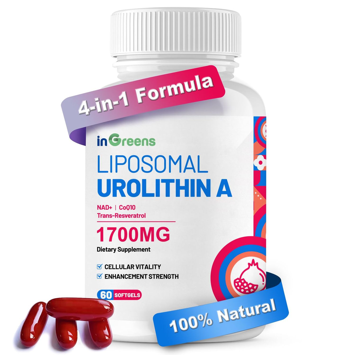 inGreens Liposomal Urolithin A Supplement - 1700mg Per Serving 60 Softgels, 30 Day Supply for Healthy Aging and Muscle Health - Energy Supplements with NAD, CoQ10, Trans-Resveratrol