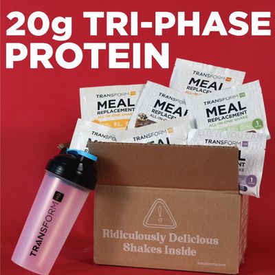 TransformHQ Meal Replacement Shake Variety Box With Shaker, 7 Single-Serving Shake Packs