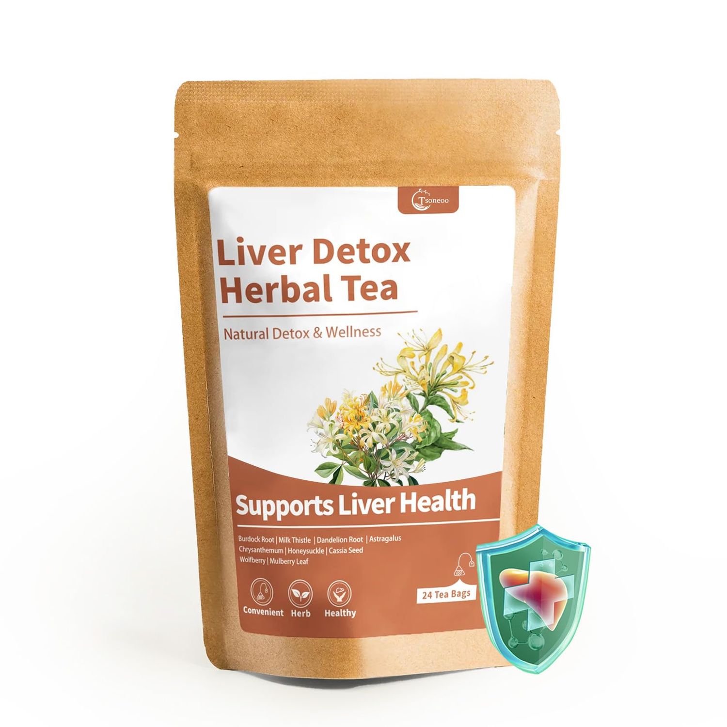 Tsoneoo Liver Detox Herbal Tea - Reusable Herbal Tea Bags with Milk Thistle Dandelion - 24 Tea Bags - Detox Blend for Digestion Energy Renewal 1PCS