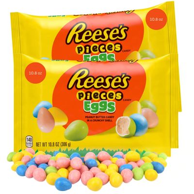 Sweetzo Reeses Pieces Peanut Butter Eggs, Bulk Easter Candy for Egg Hunts and Basket Fillers, 20 Ounces Total Pack of 2, Big